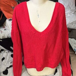 PINK Victoria's Secret Bright Red V-Neck Sweater
